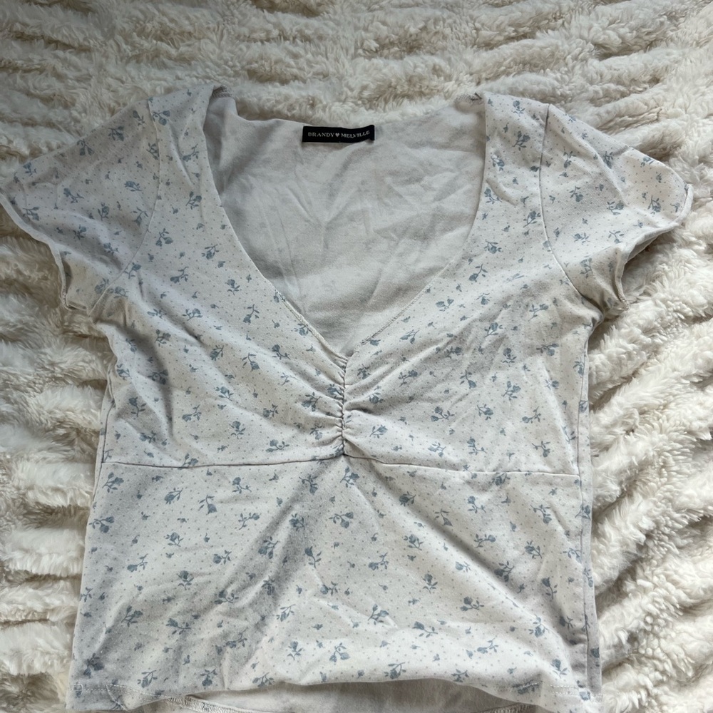 Brandy Melville Blue Floral Ruched Top